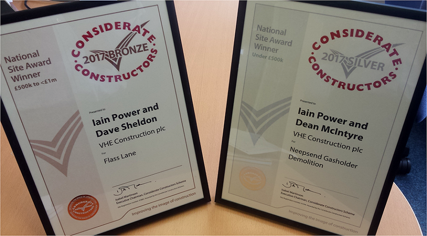 VHE win Considerate Constructors Awards
