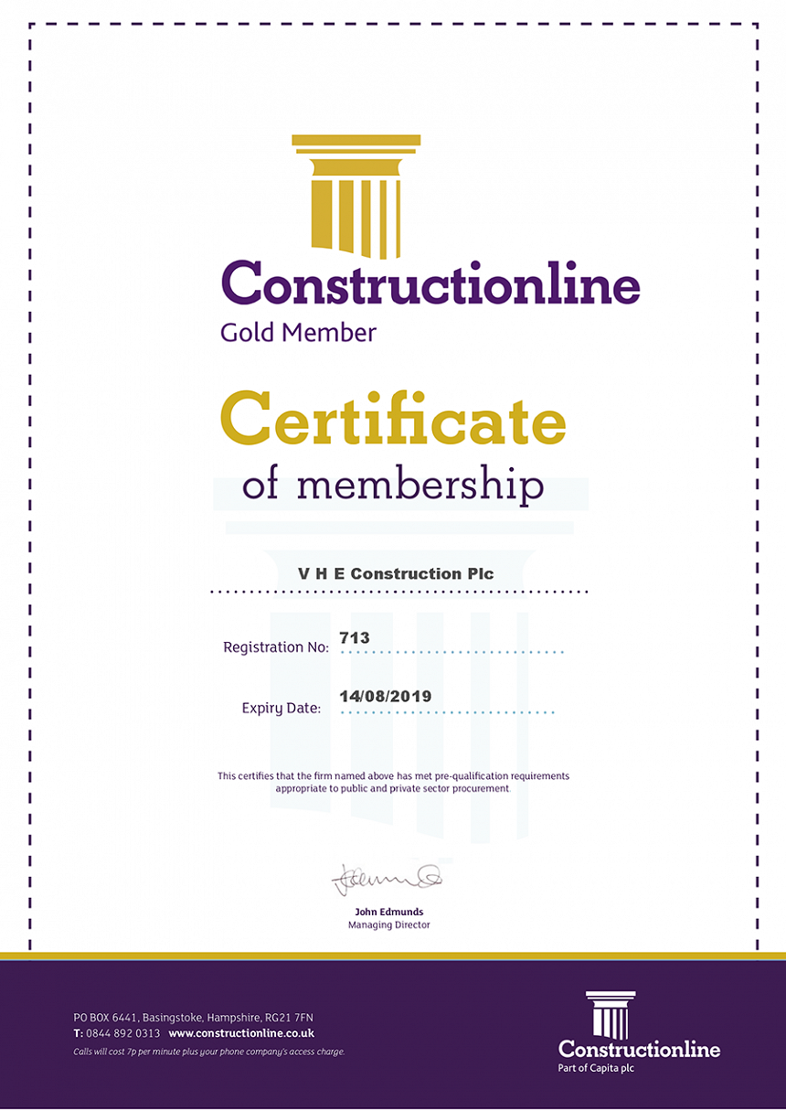 VHE Accredited Constructionline Gold Membership
